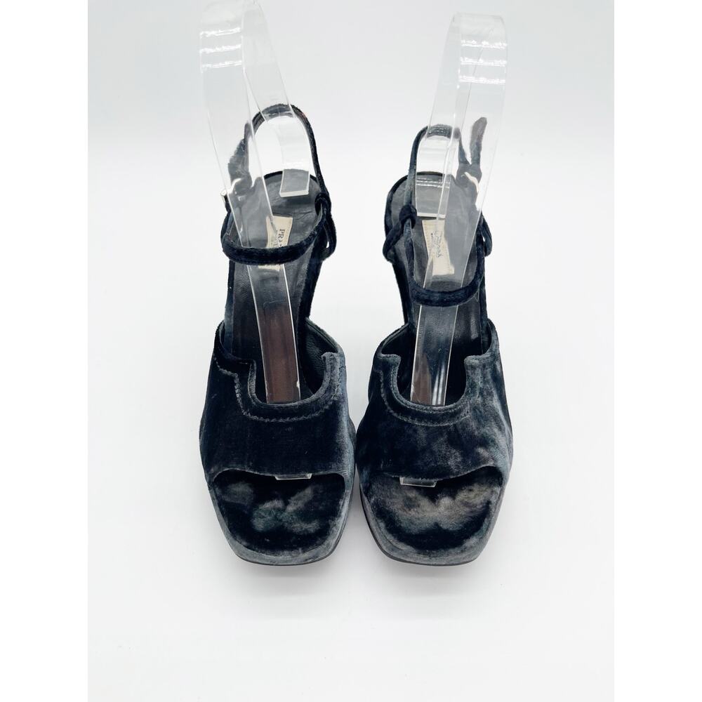 Prada Vintage Fall 2004 Runway Blue Velvet Sculptural Wedge Sandals IT 35.5 - Picture 7 of 12